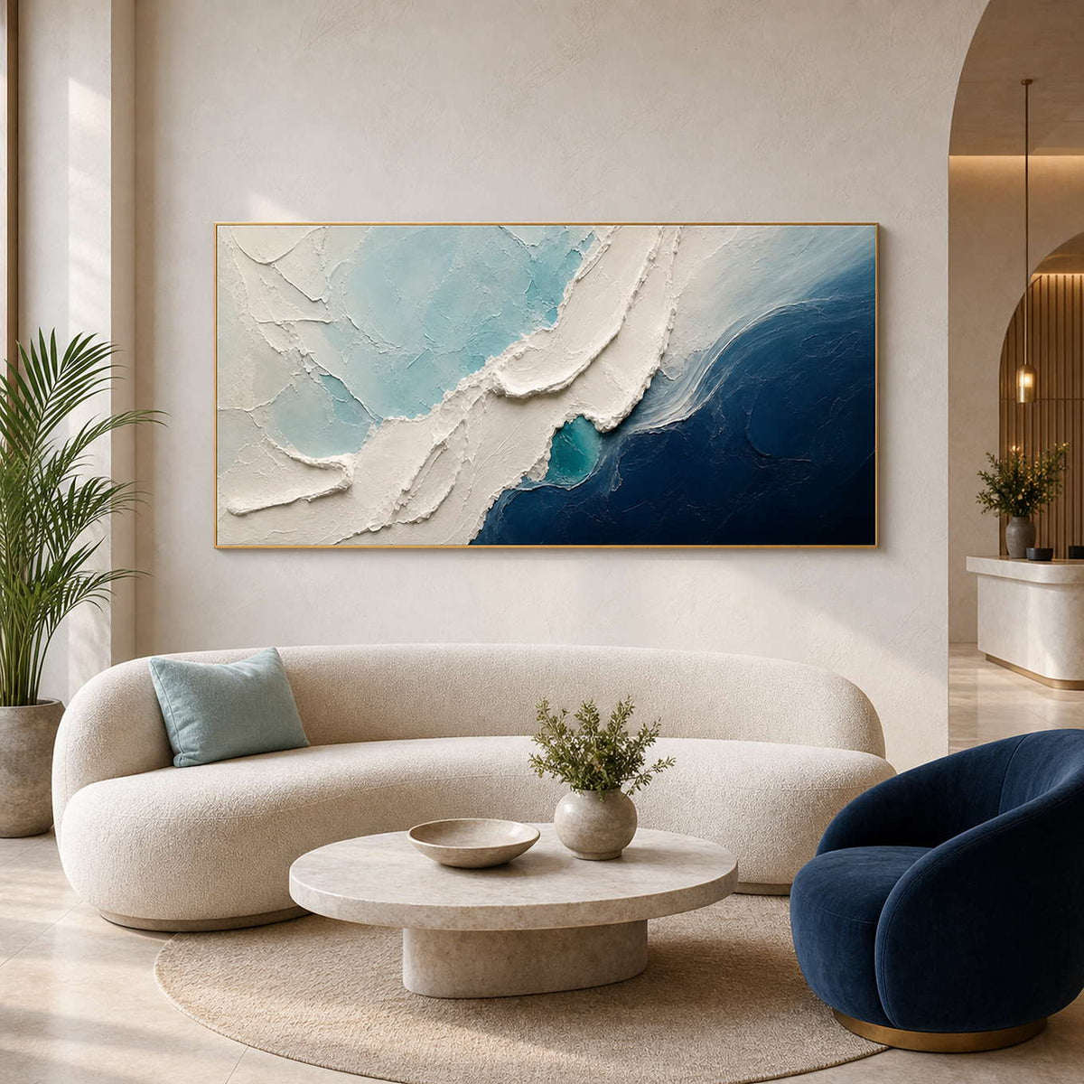 Textured Coastal Wall Art displayed in a refined hospitality lounge 2.
