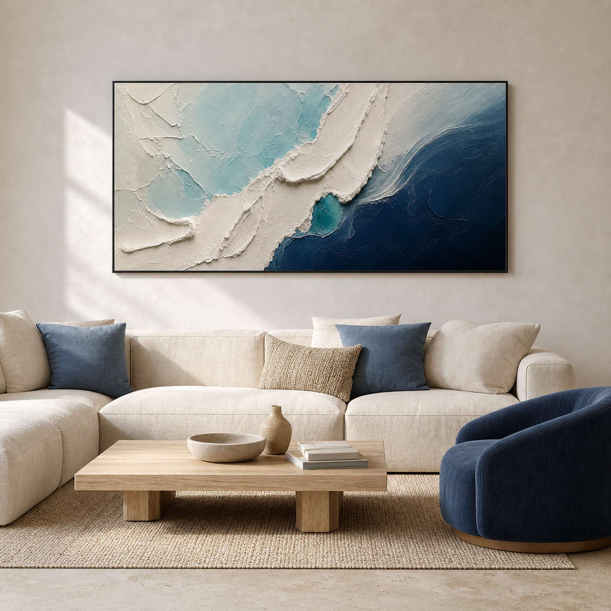 Textured Coastal Wall Art displayed in a refined living room.