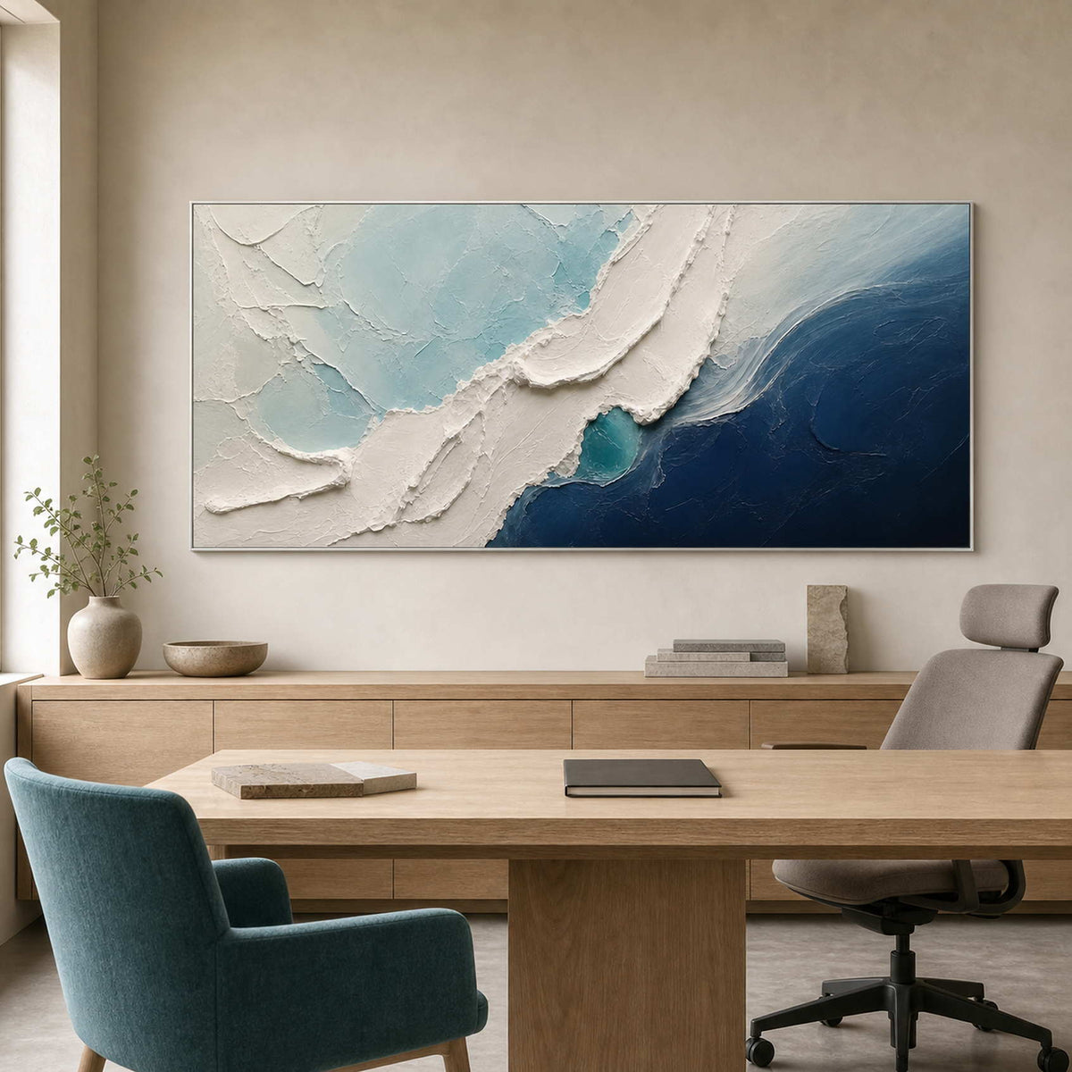 Textured Coastal Wall Art displayed in a refined office.