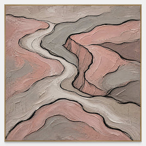Hand-painted blush and gray contour lines canvas with raised texture.