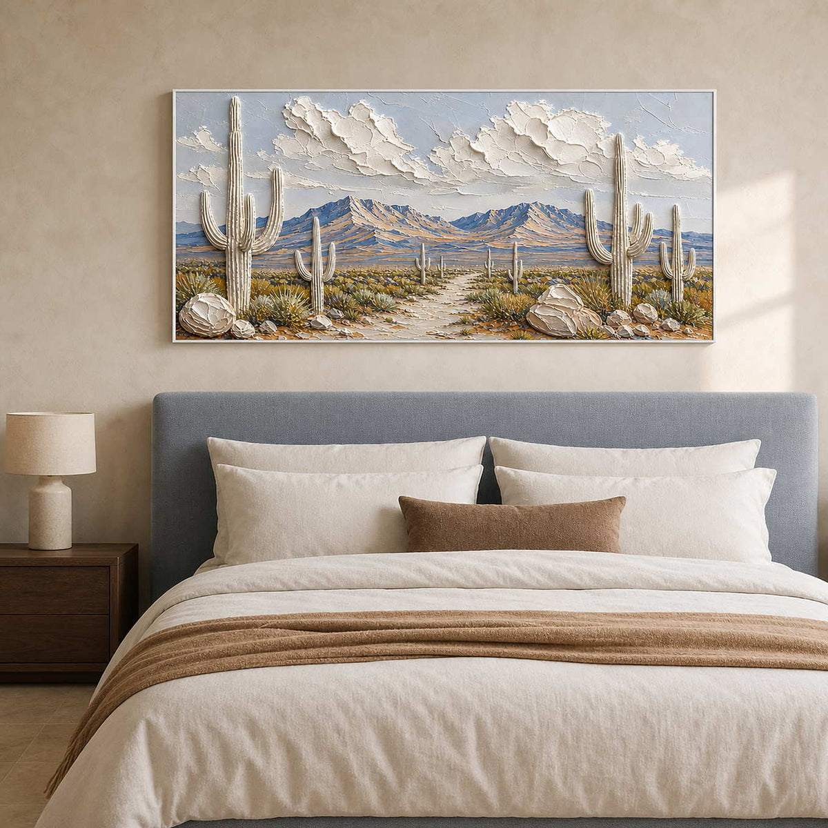 Desert Landscape Wall Art displayed in a refined bedroom.