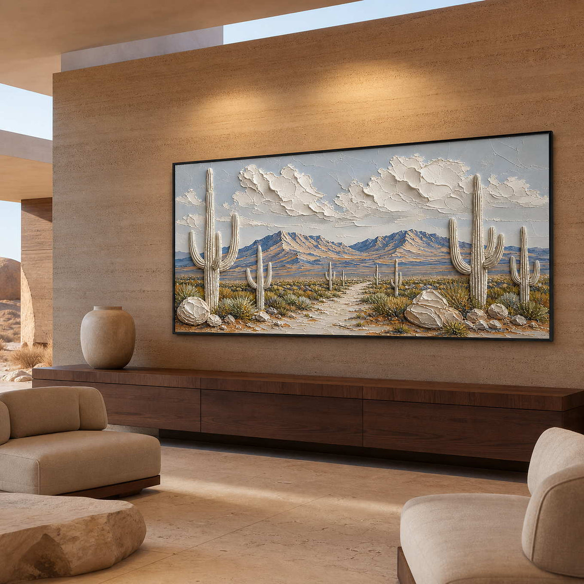 Desert Landscape Wall Art displayed in a refined hospitality lounge.