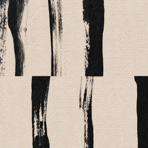 Close detail of dry black brushstroke edges and pale woven surface texture.