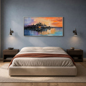 Textured Cityscape Wall Art displayed in a refined bedroom.