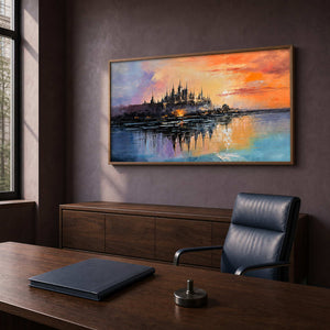 Textured Cityscape Wall Art displayed in a refined office.