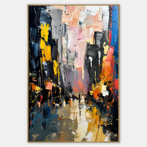 City Lights Break Through the Rain textured cityscape wall art