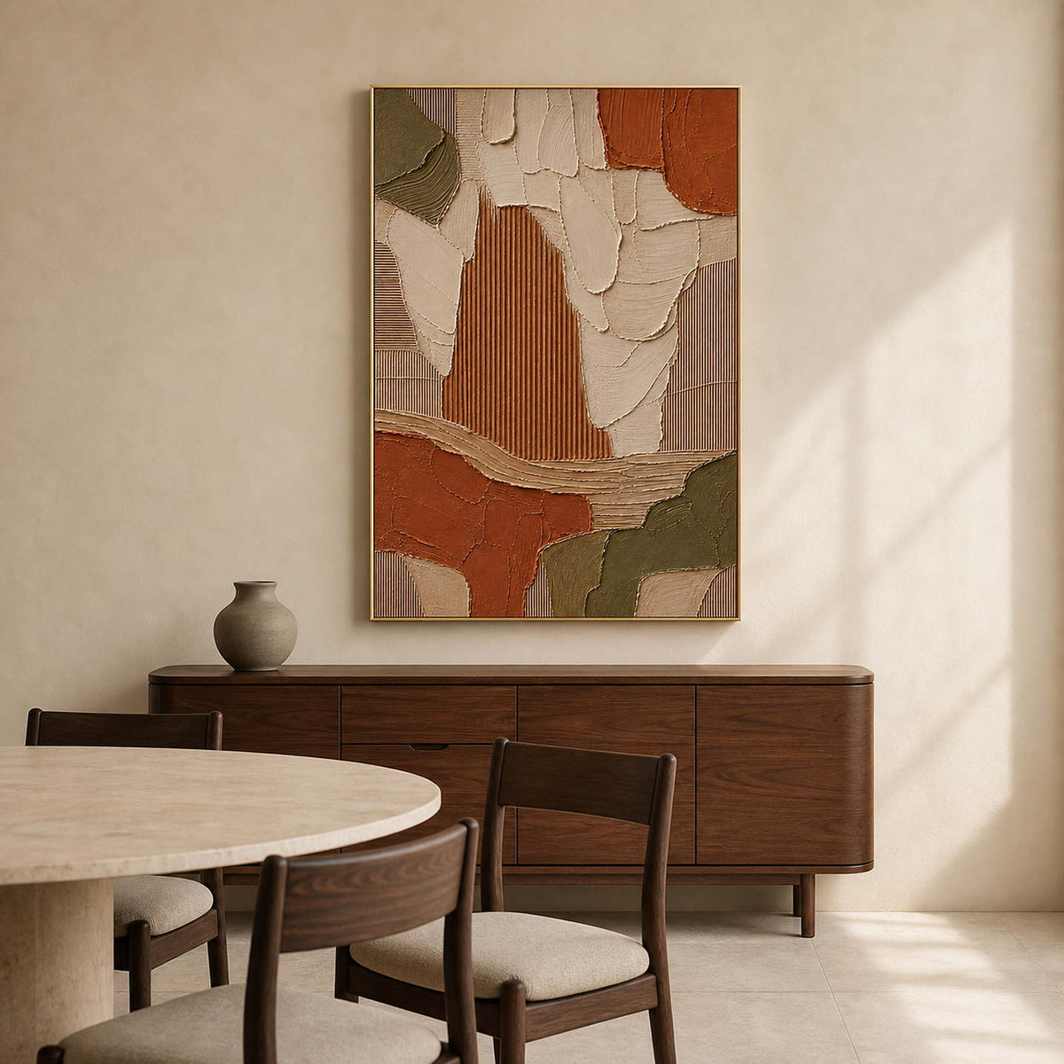 Textured Abstract Wall Art displayed in a refined dining room.