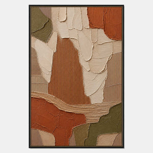 Hand-painted textured abstract wall art with earth tones, white, and green tones.