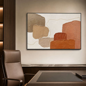 Horizontal textured abstract wall art displayed in a dark modern office.