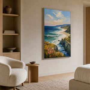 Coastal Landscape Wall Art displayed in a refined bedroom.