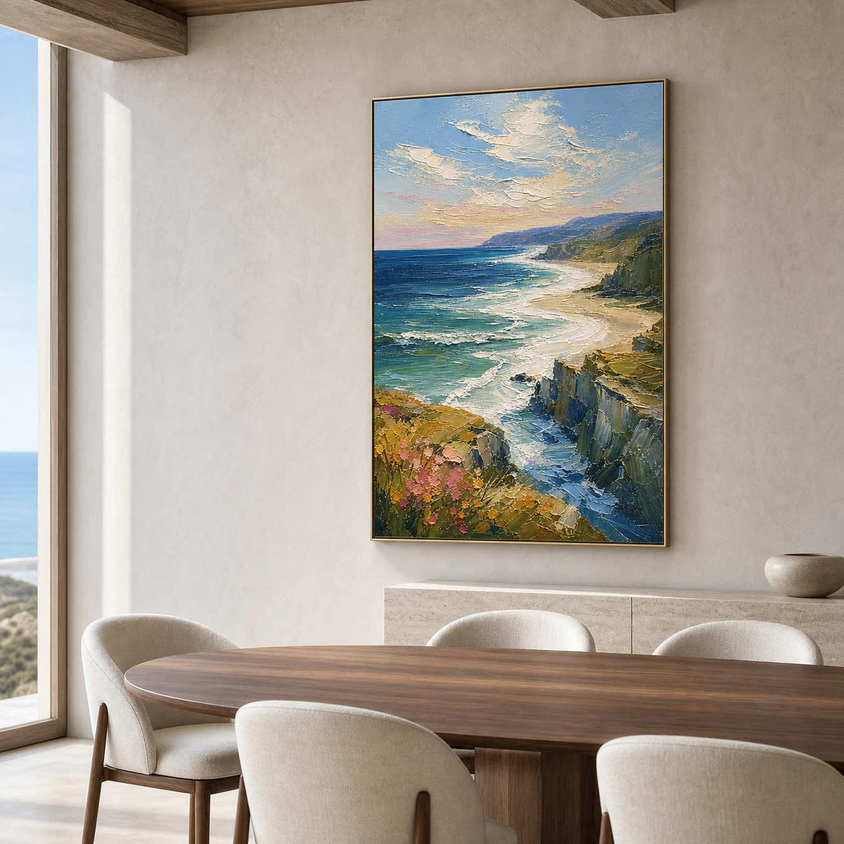 Coastal Landscape Wall Art displayed in a refined dining room.