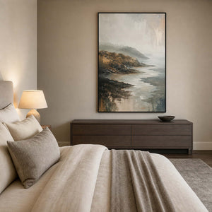 Textured Coastal Wall Art displayed in a refined bedroom.