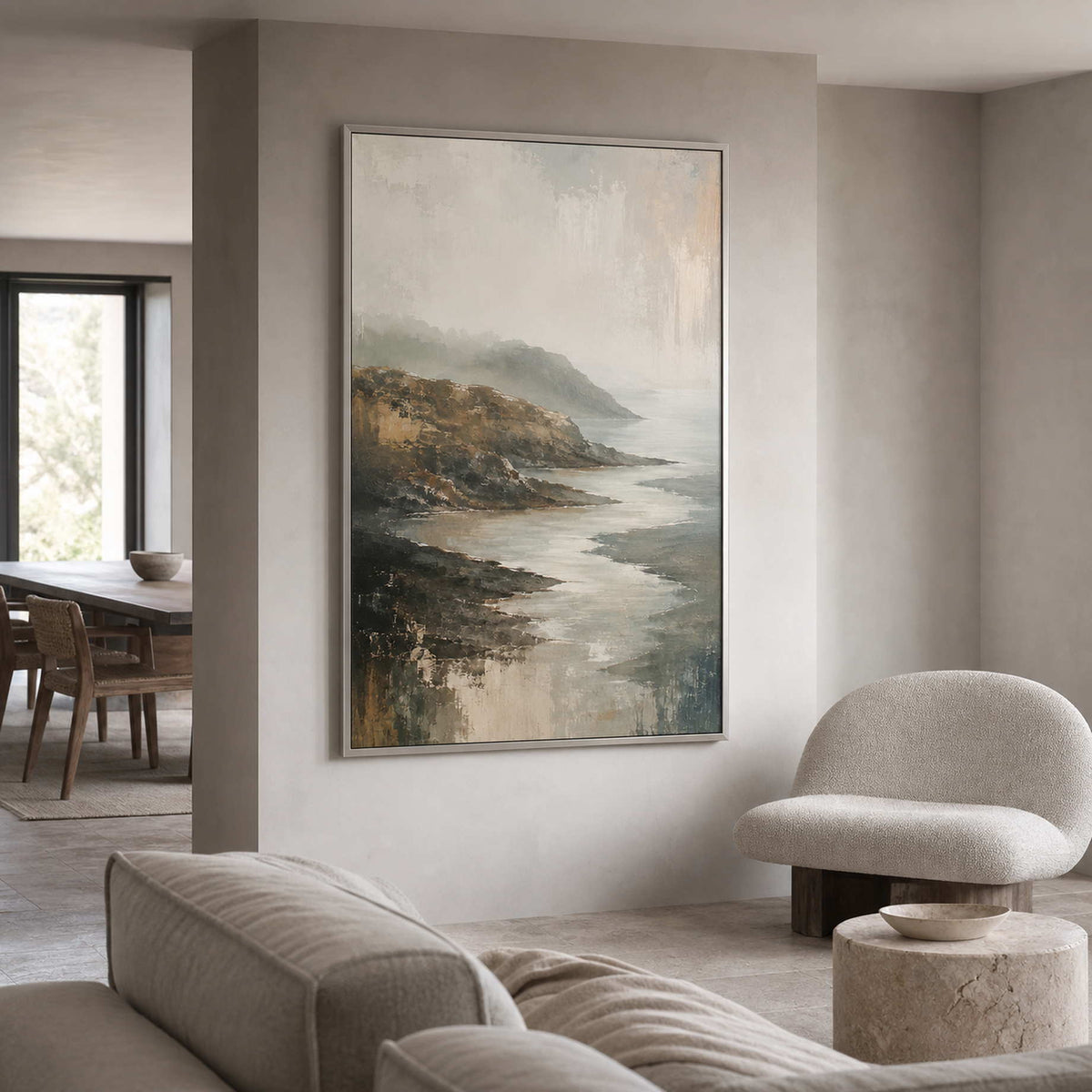 Textured Coastal Wall Art displayed in a refined living room.