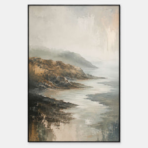 Hand-painted textured coastal wall art in earth tones, white, and neutral.