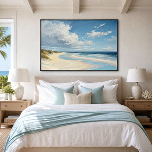 Coastal Landscape Wall Art displayed in a refined bedroom.