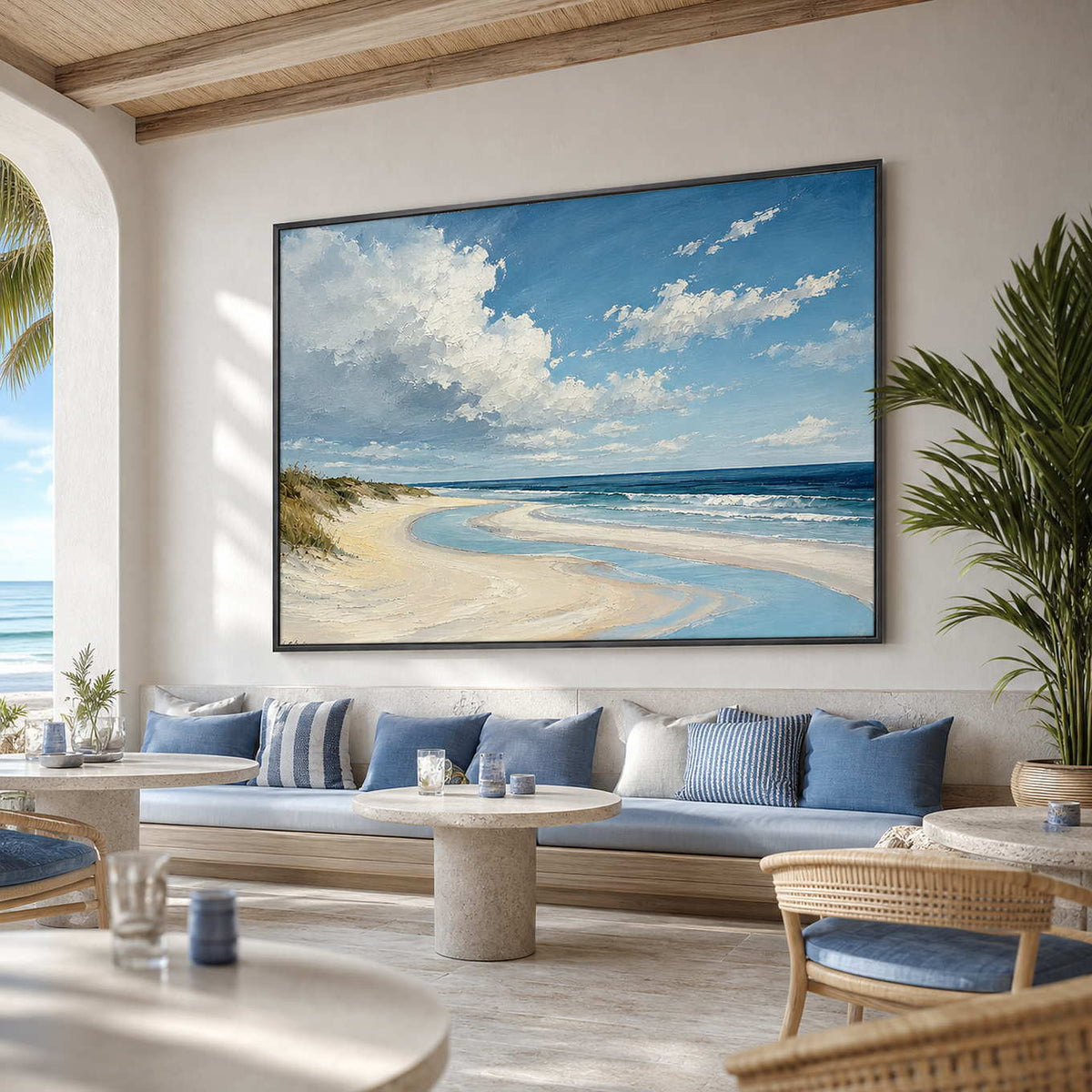 Coastal Landscape Wall Art displayed in a refined hospitality lounge 2.