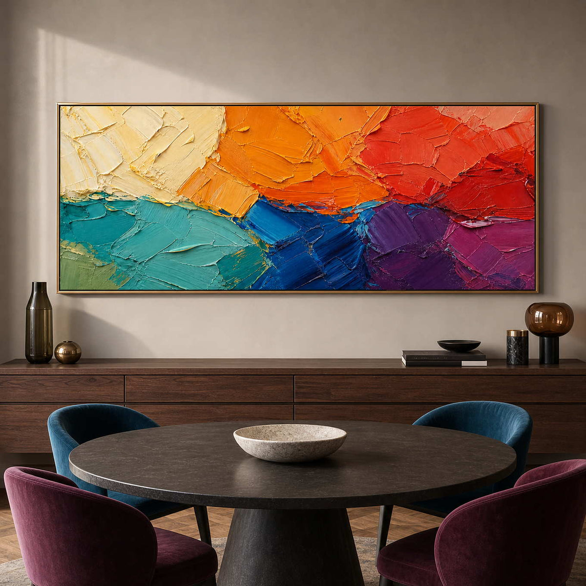 Textured Abstract Wall Art displayed in a refined dining room.