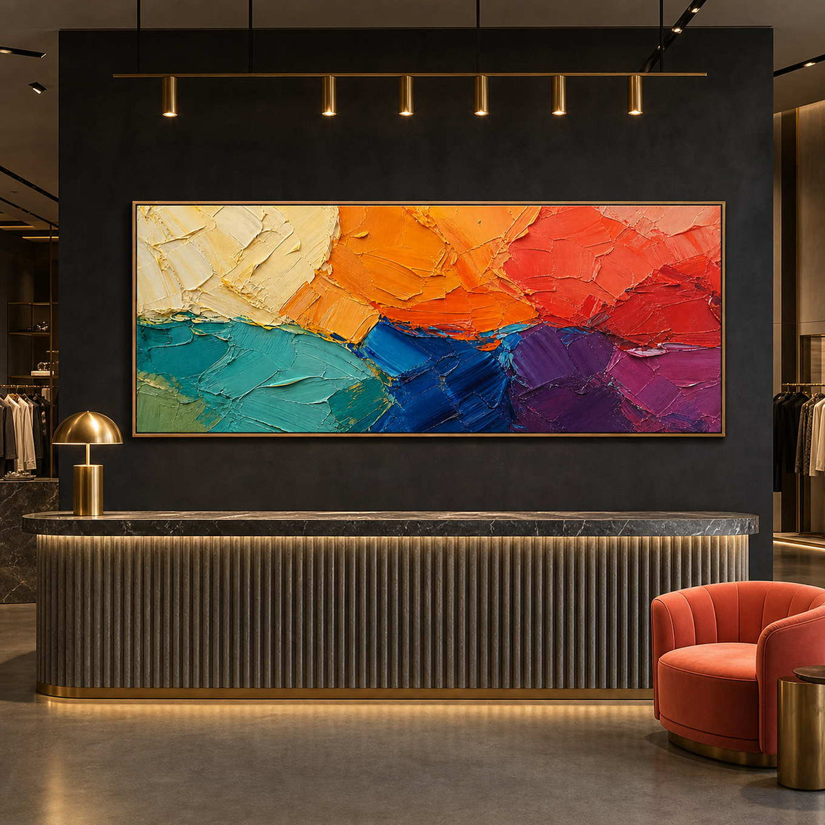 Textured Abstract Wall Art displayed in a refined hospitality lounge.