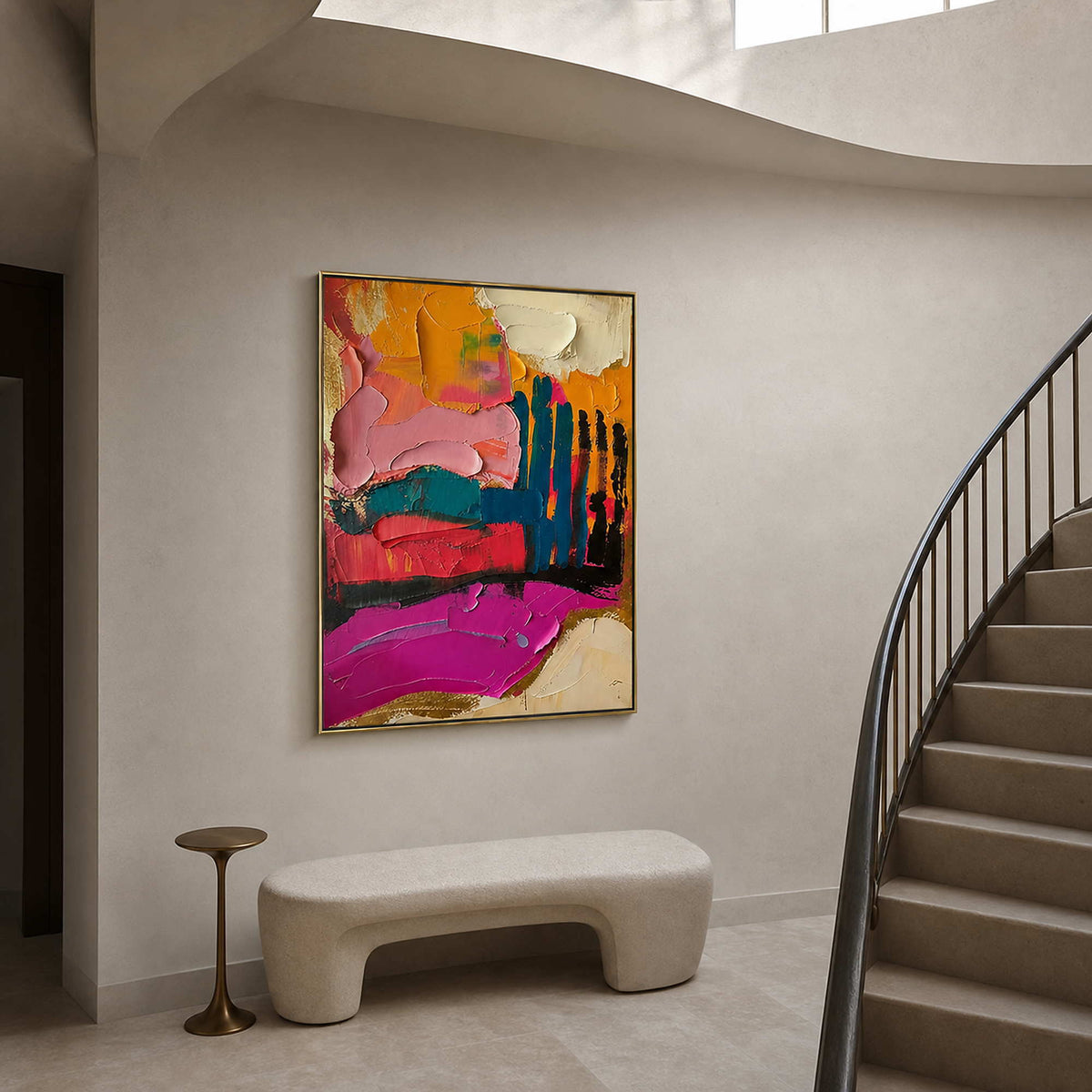 Textured Abstract Wall Art displayed in a refined entryway.