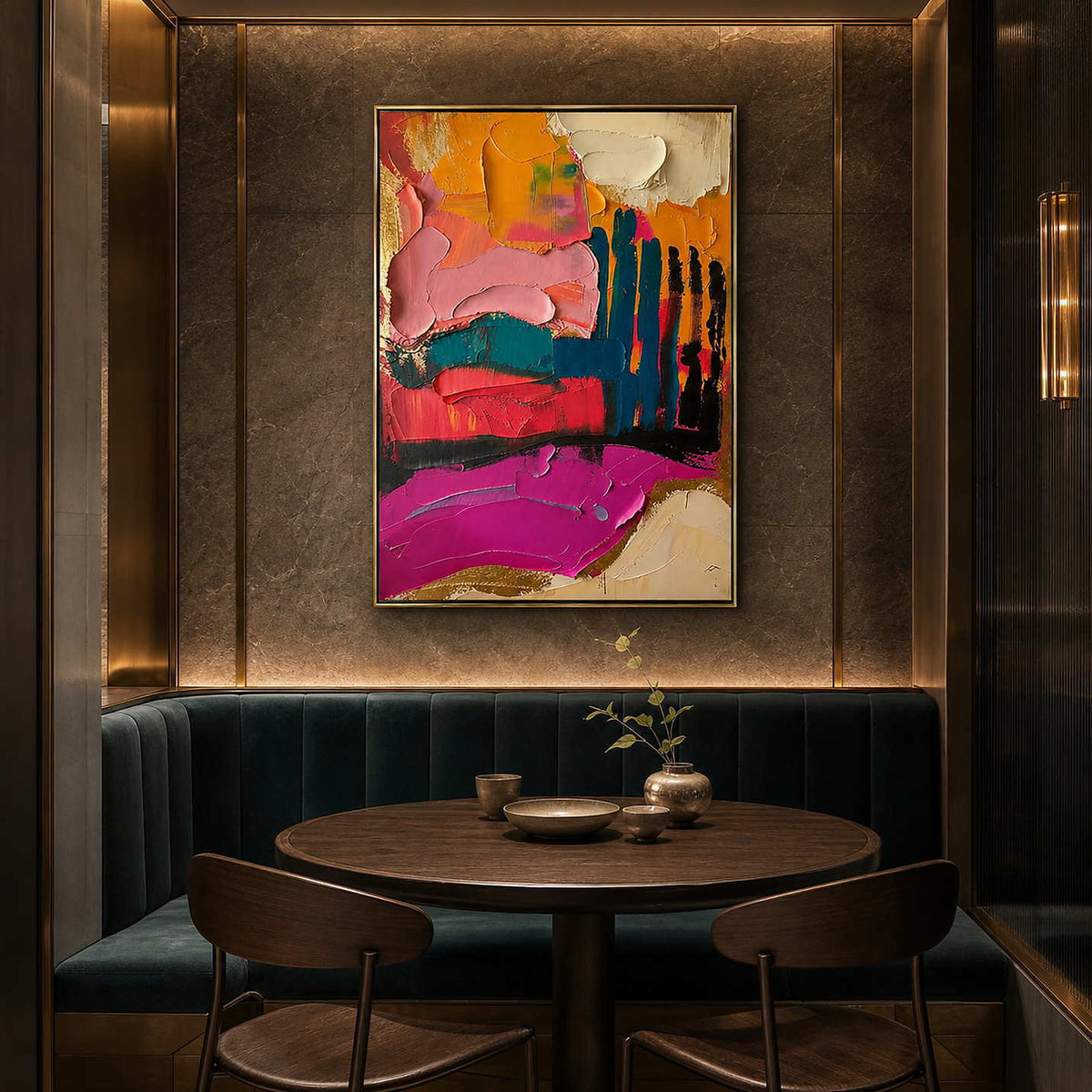 Textured Abstract Wall Art displayed in a refined hospitality lounge.