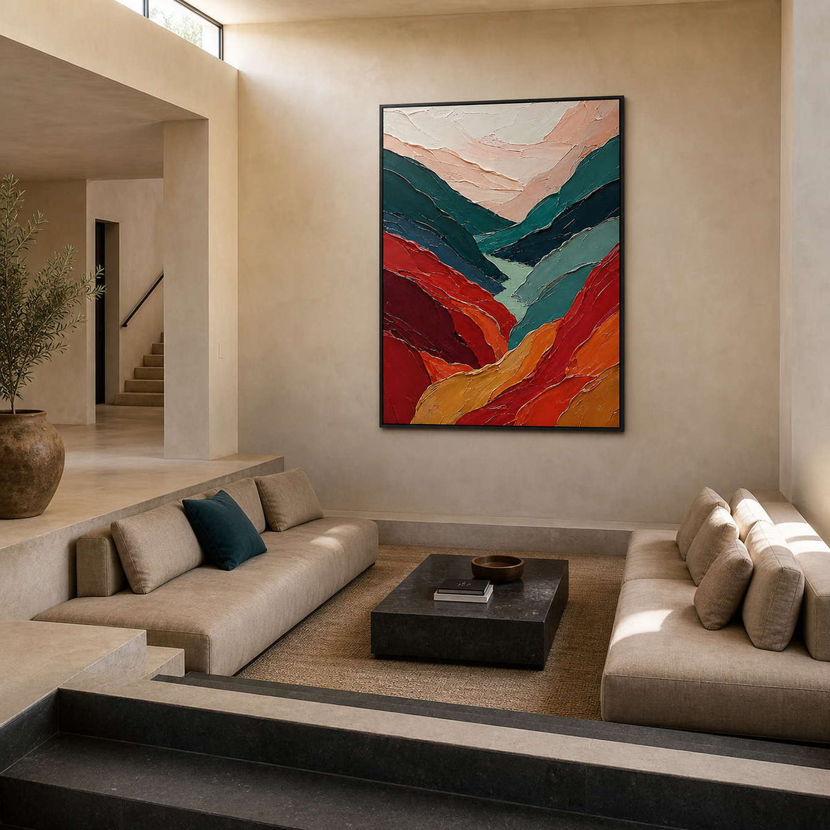 Textured Abstract Wall Art displayed in a refined living room.