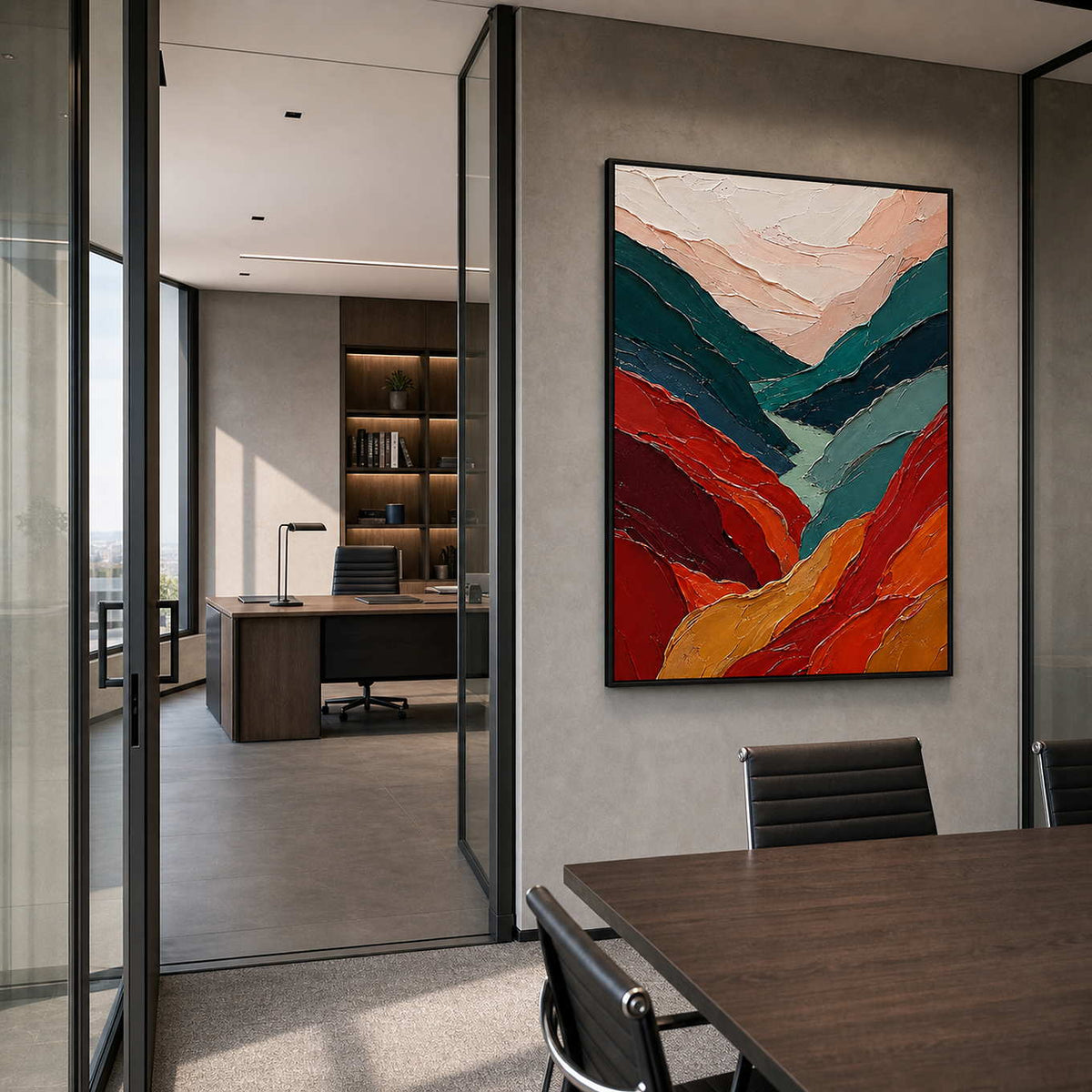 Textured Abstract Wall Art displayed in a refined office.