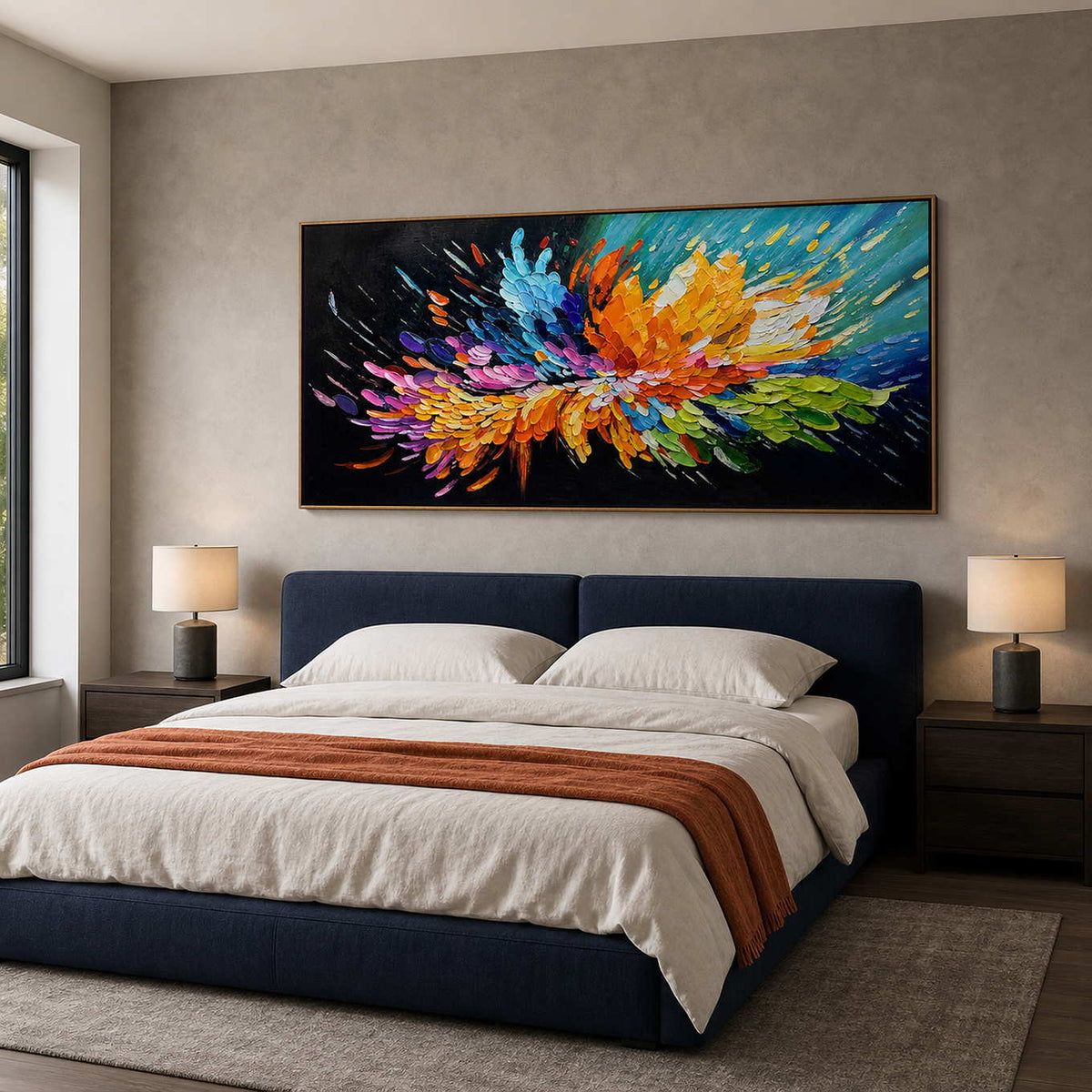 Textured Abstract Wall Art displayed in a refined bedroom.