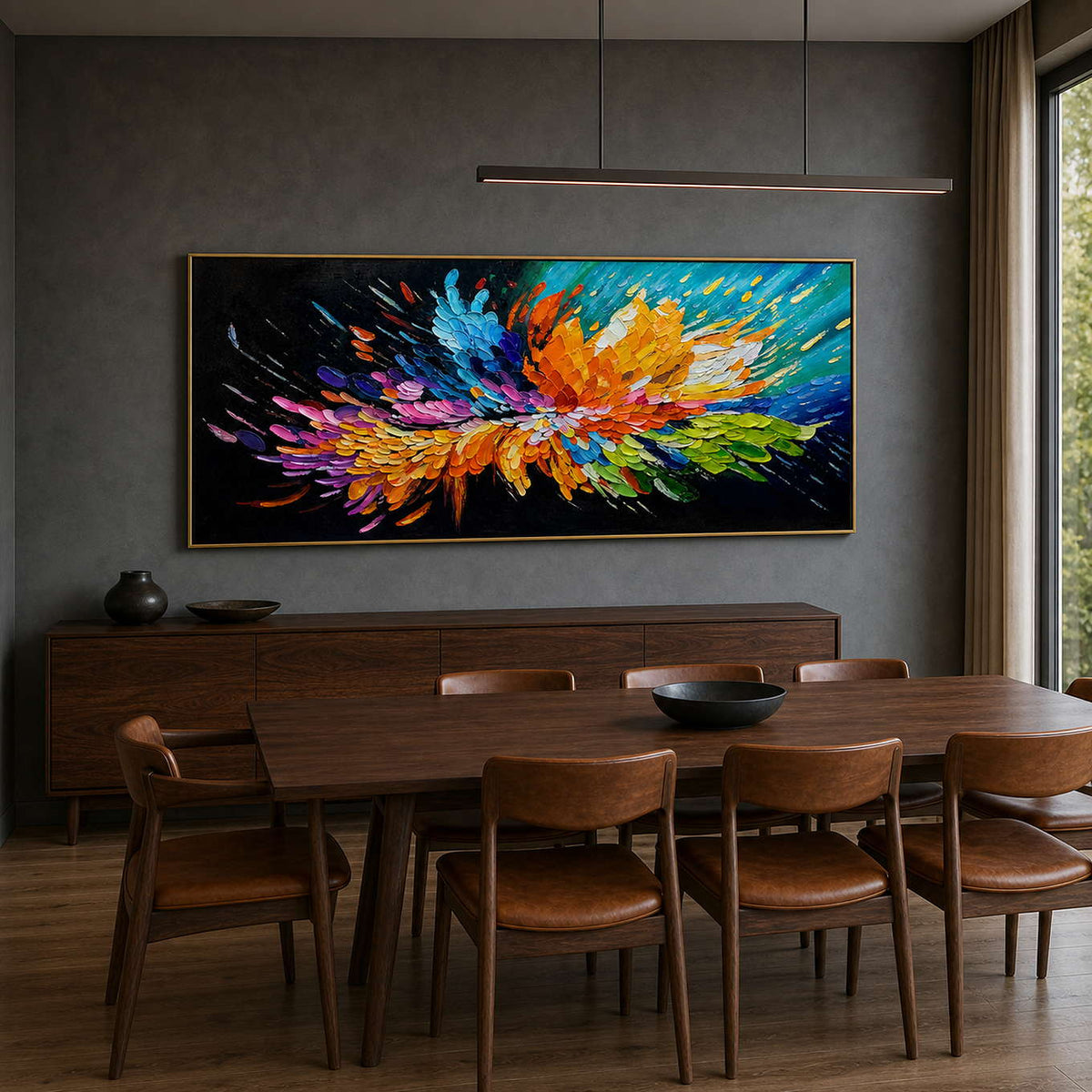 Textured Abstract Wall Art displayed in a refined dining room.
