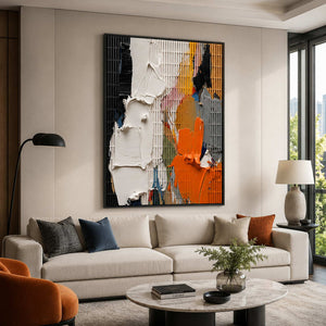 Modern textured wall art styled in a living room.