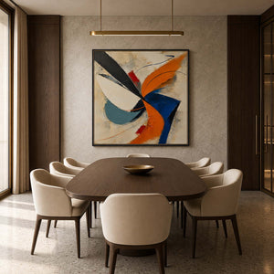 Textured Abstract Wall Art styled in an elegant modern dining room.