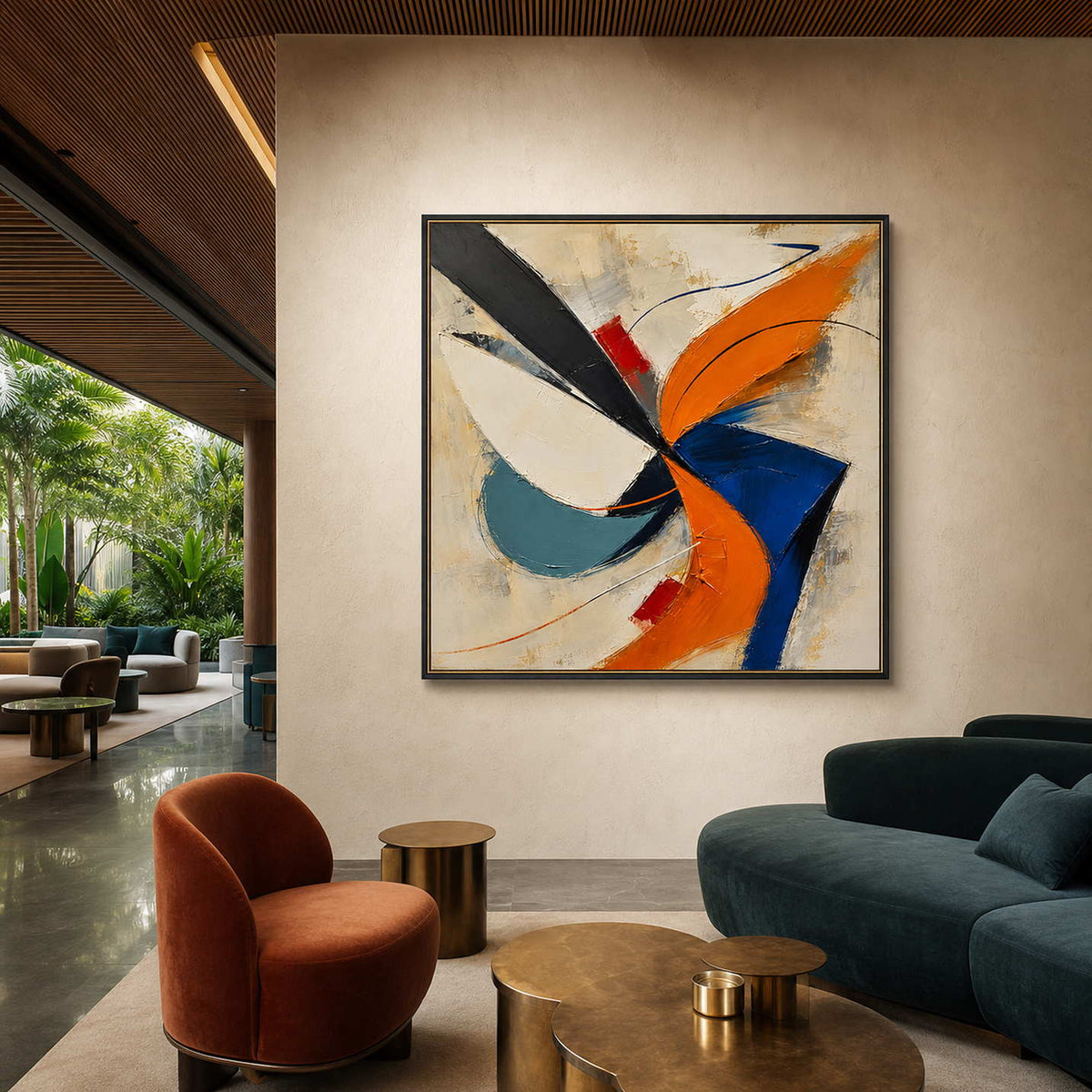 Textured Abstract Wall Art displayed in a boutique hospitality lounge.