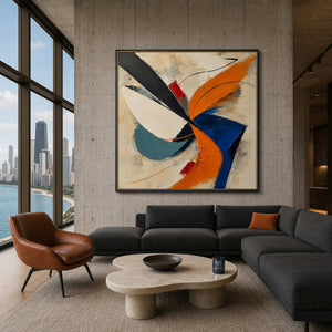 Textured Abstract Wall Art styled above a contemporary living room sofa.
