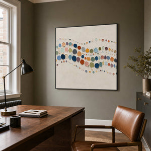 Square textured abstract wall art in a sophisticated home office.