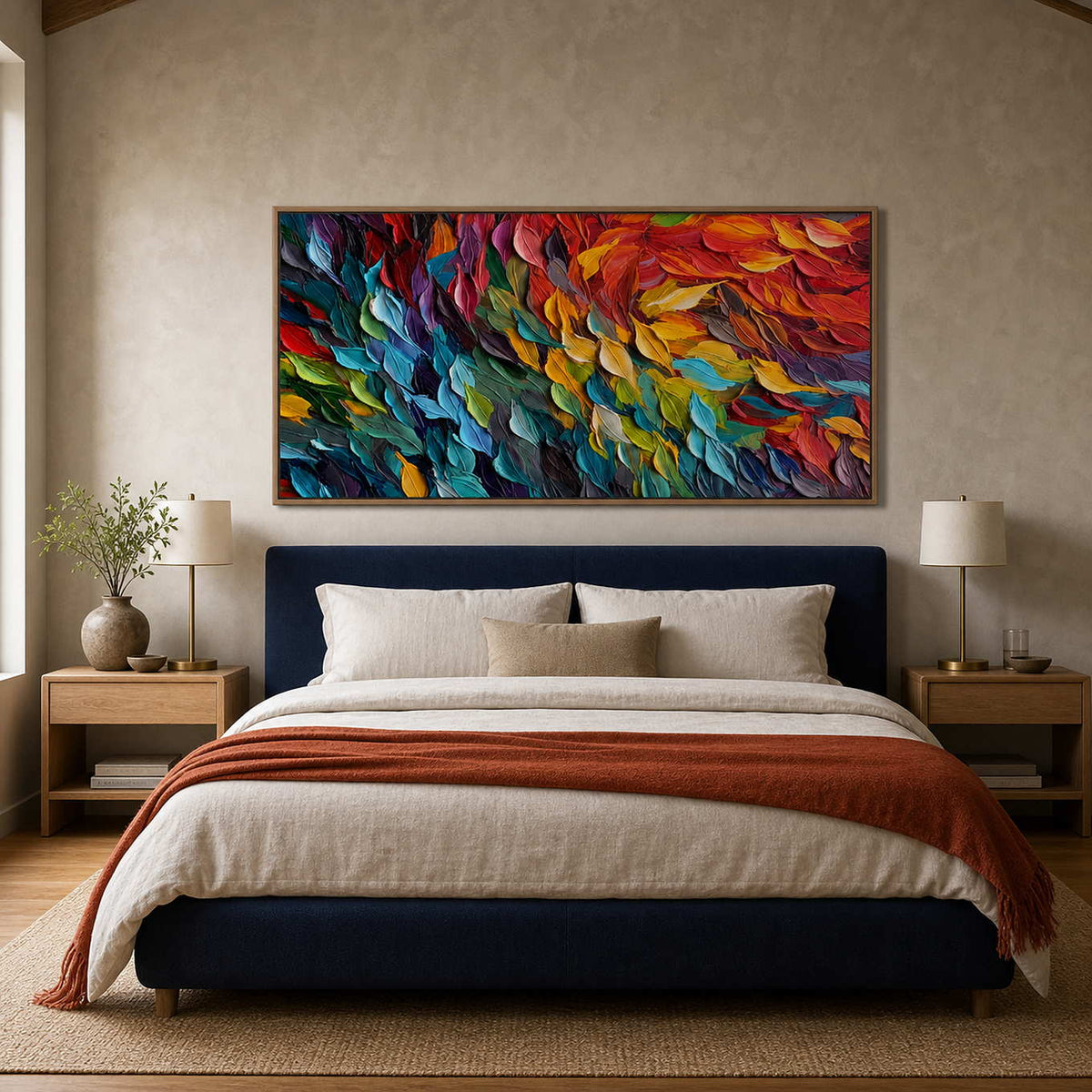 Textured Abstract Wall Art displayed in a refined bedroom.