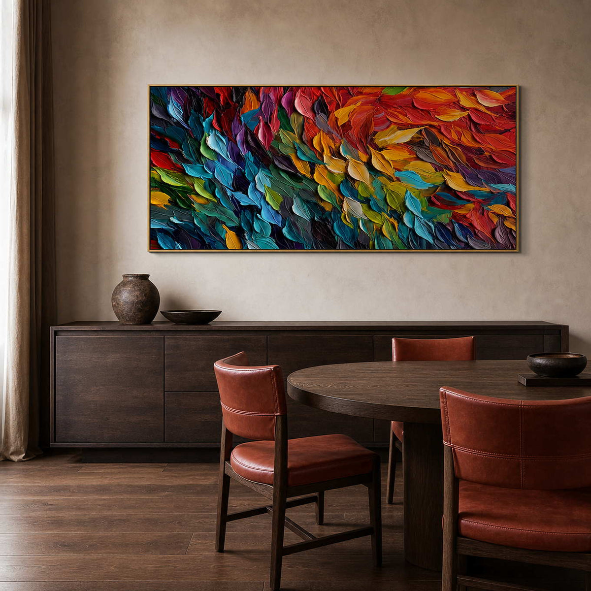 Textured Abstract Wall Art displayed in a refined dining room.