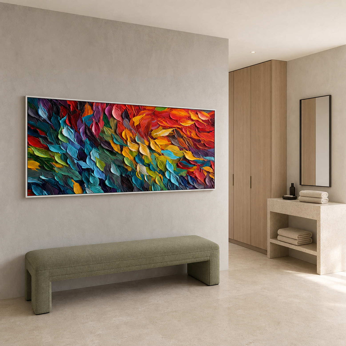 Textured Abstract Wall Art displayed in a refined spa reception.