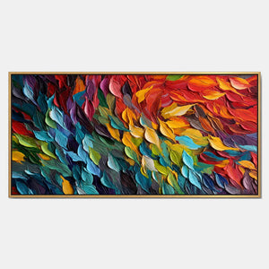 Hand-painted textured abstract wall art with multicolor, blue, and warm tones tones.