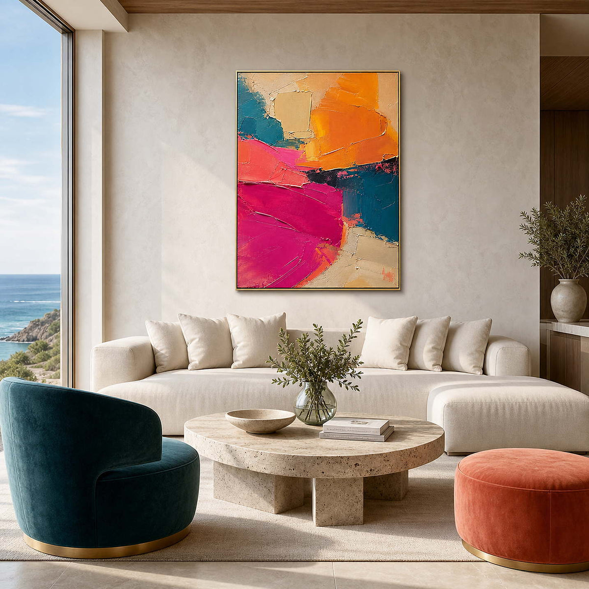 Textured Abstract Wall Art displayed in a refined living room.