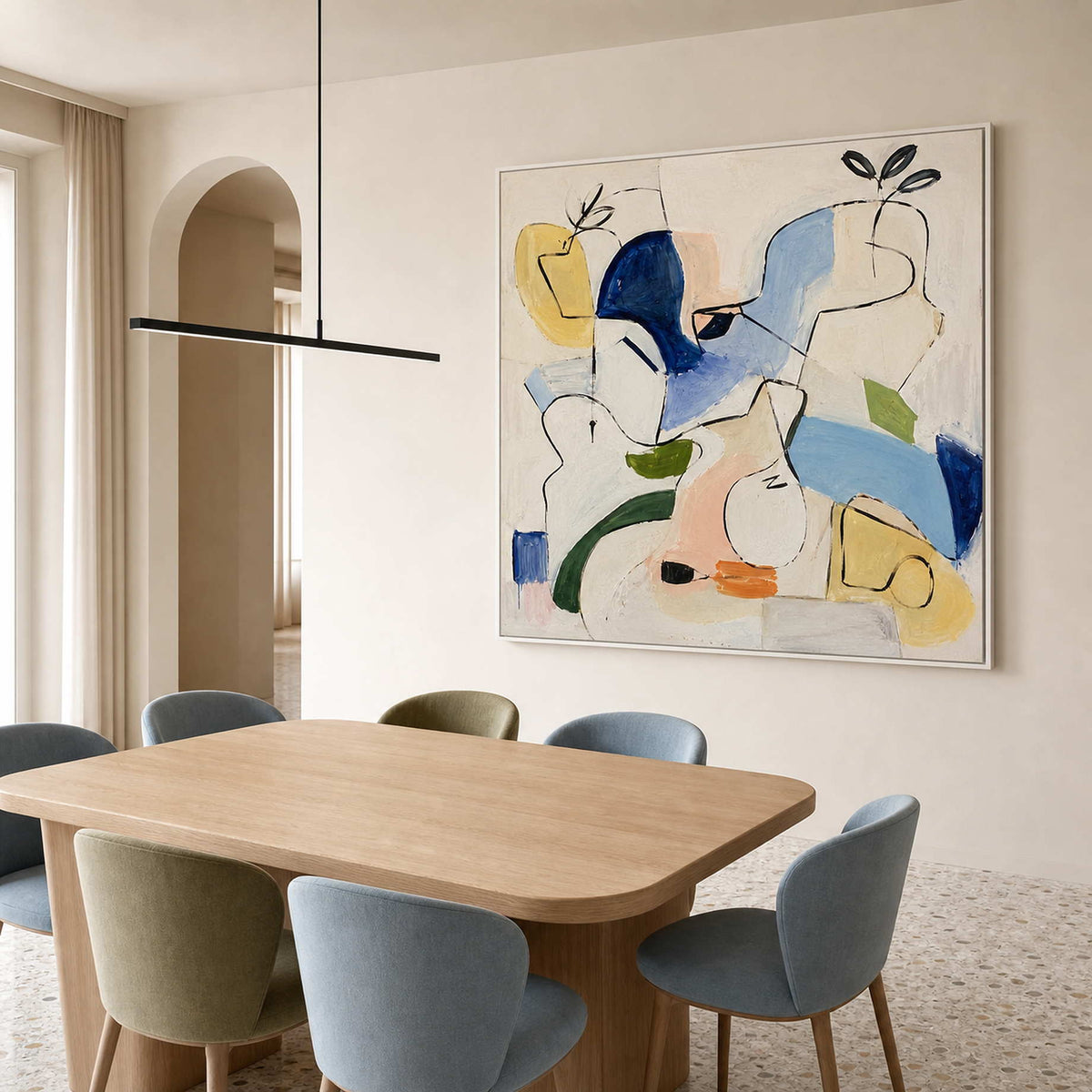 Modern Abstract Wall Art styled in an elegant modern dining room.