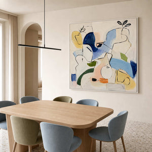 Modern Abstract Wall Art styled in an elegant modern dining room.