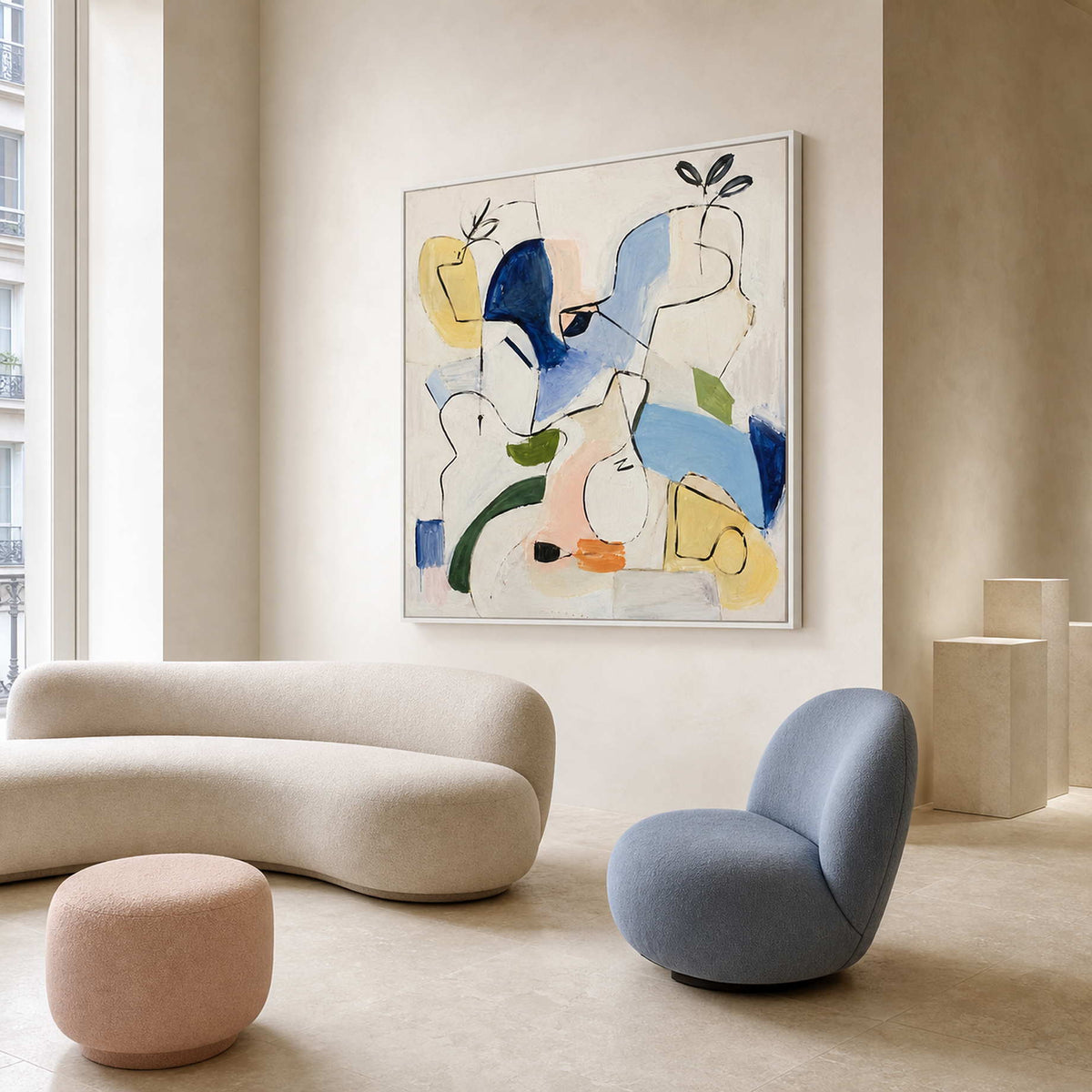 Modern Abstract Wall Art displayed in a boutique hospitality lounge.