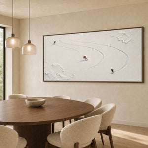 Textured Skiing Wall Art displayed in a refined dining room.