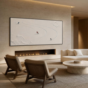 Textured Skiing Wall Art displayed in a refined living room.
