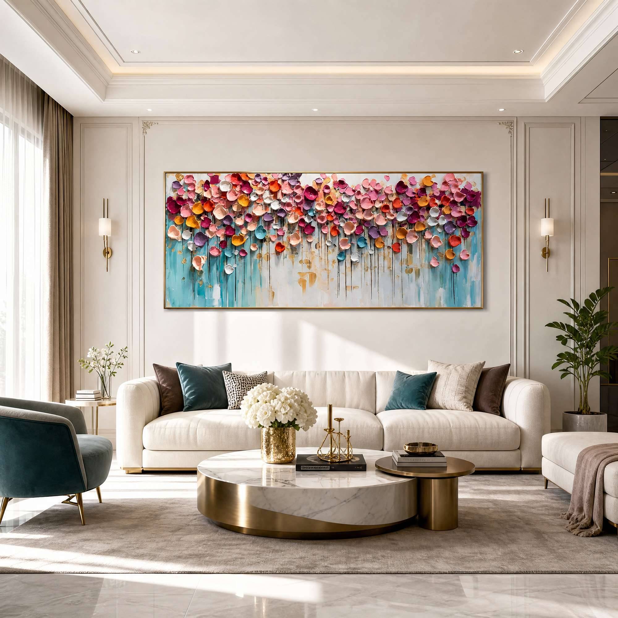 Blooms in Relief: Textured Abstract Canvas Wall Art