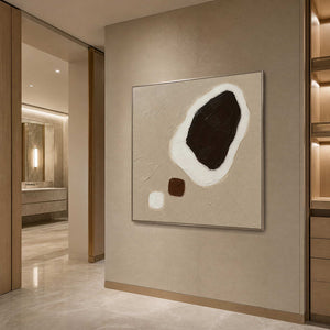 Dark Stone Held in White in a silver-framed dry bathroom