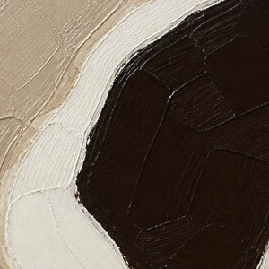 Close detail of dark brown forms and thick white textured relief