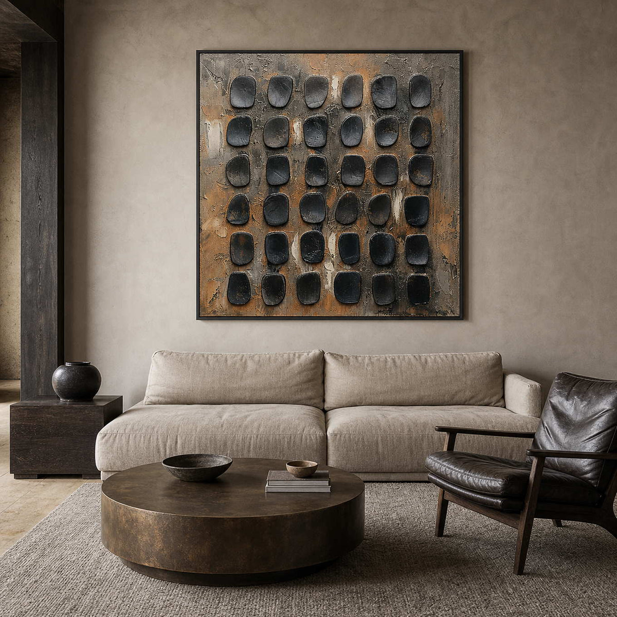 Minimalist Textured Wall Art displayed in a refined living room.
