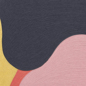 Close-up of circular brush texture across charcoal, blush, coral, and yellow forms.