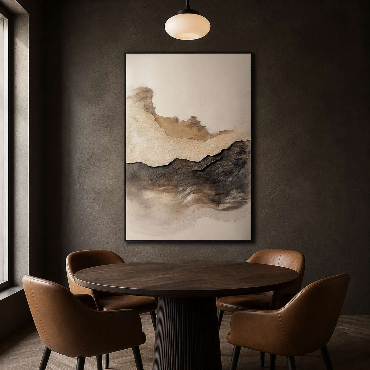 Wabi-Sabi Landscape Wall Art displayed in a refined dining room.