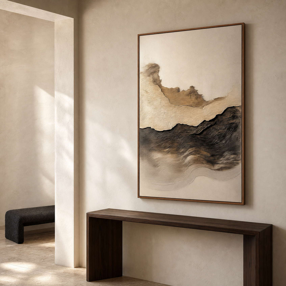 Wabi-Sabi Landscape Wall Art displayed in a refined entryway.